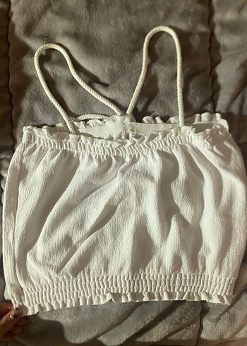 Oxxo Beyaz Bağcıklı Crop Top  Fırfır Detaylı - Görsel 2
