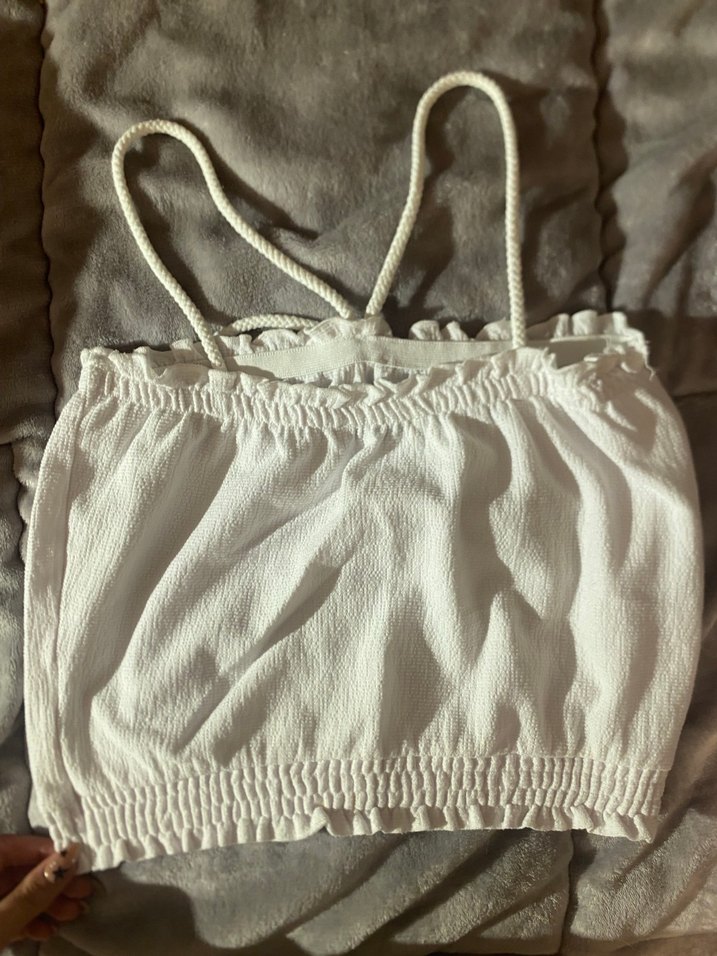 Oxxo Beyaz Bağcıklı Crop Top  Fırfır Detaylı - Görsel 2