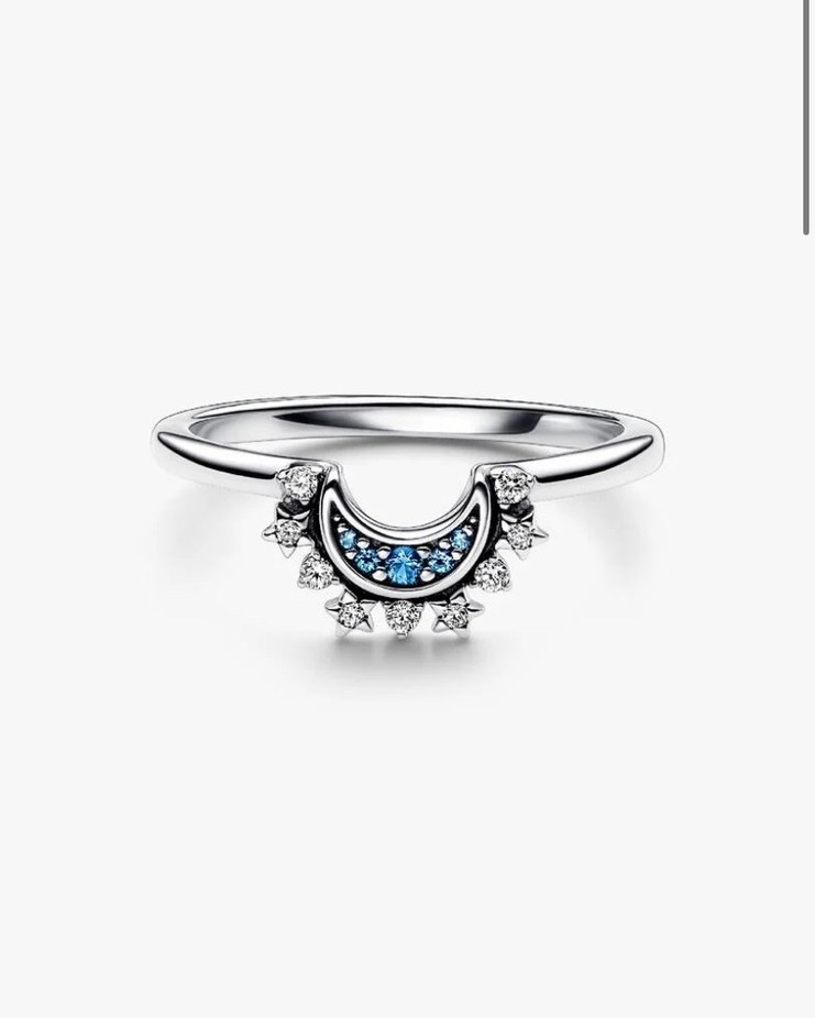 Gökyüzü Mavisi Işıltılı Ay Yüzük Pandora Yüzük (50mm) - Görsel 2