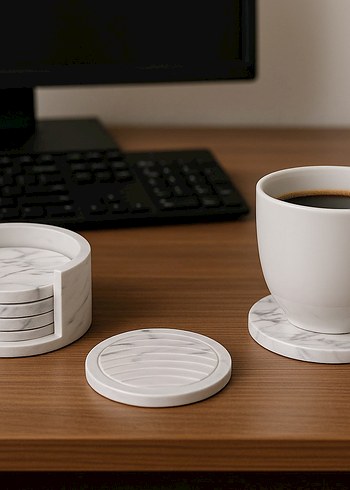 Gri Beyaz Seramik Bardak Altlığı Seti - Görsel 2