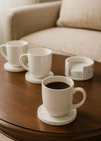 Gri Beyaz Seramik Bardak Altlığı Seti - Görsel 3