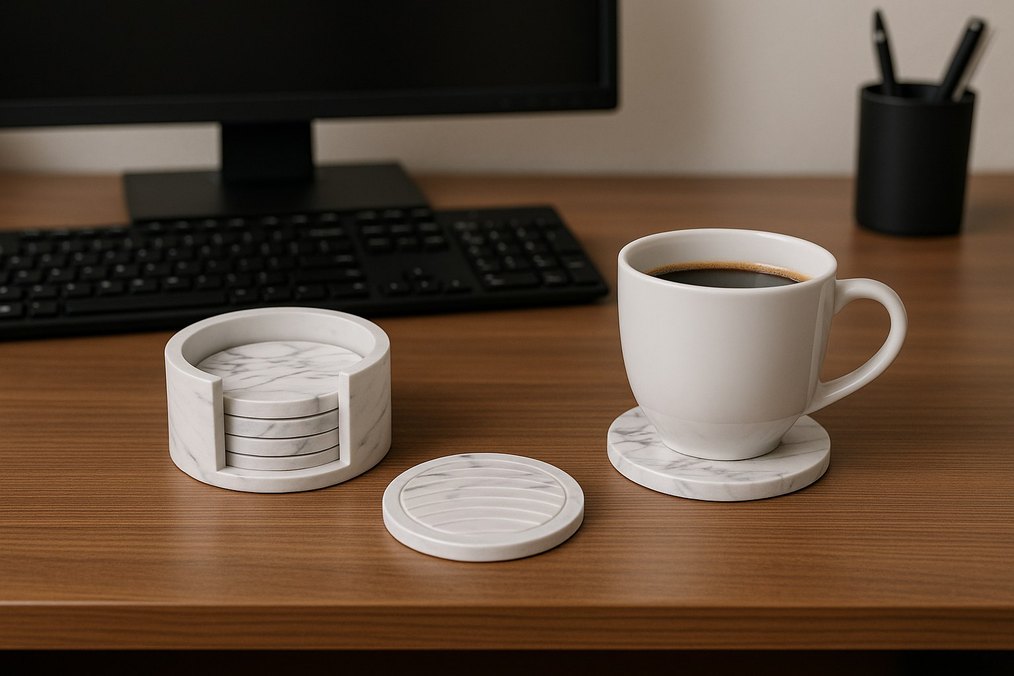 Gri Beyaz Seramik Bardak Altlığı Seti - Görsel 2