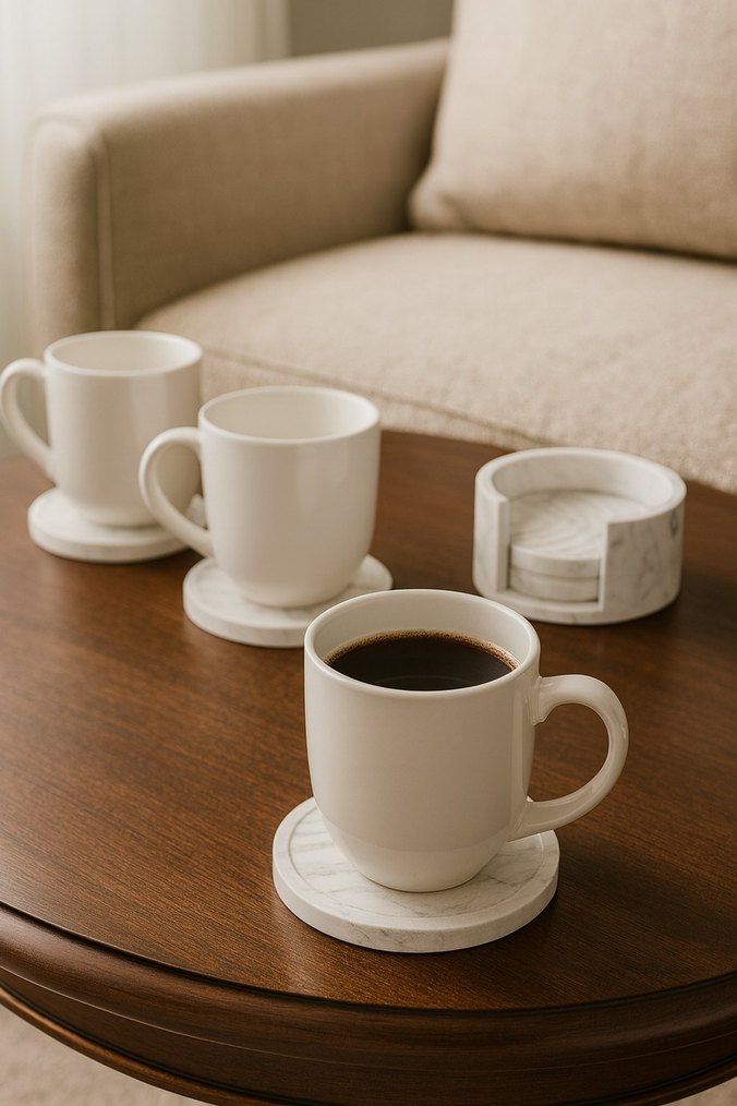 Gri Beyaz Seramik Bardak Altlığı Seti - Görsel 3