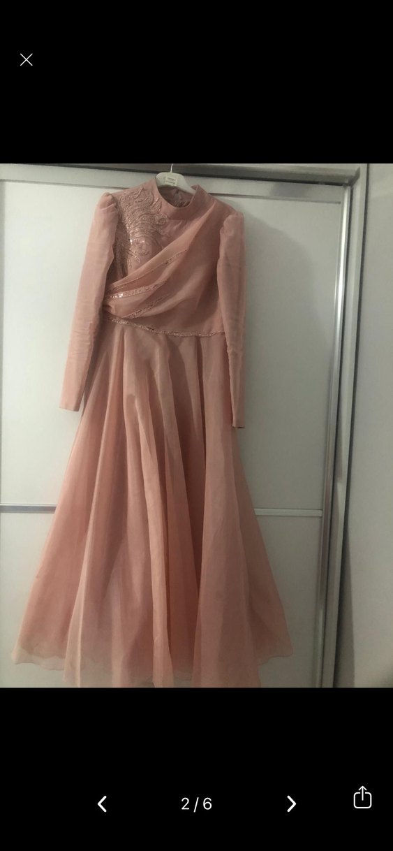 Pembe Uzun Kollu Drapeli Kadın Abiye - Görsel 2