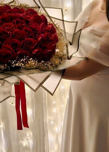 Midi omuz detaylı beyaz abiye - Görsel 2