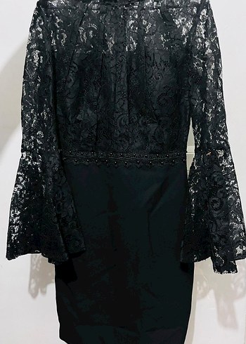 Dantel Detaylı Siyah  Abiye - Görsel 3