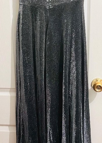 Uzun Drapeli Simli Abiye Elbise - Görsel 3