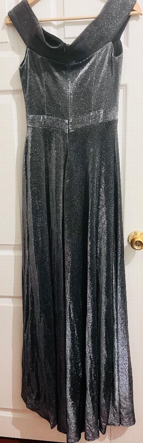 Uzun Drapeli Simli Abiye Elbise - Görsel 3