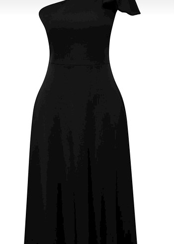 Tek Omuzlu Siyah Midi Elbise - Görsel 2