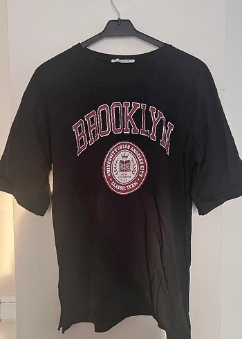 Siyah Baskılı Oversize Kadın Tişört - Görsel 2