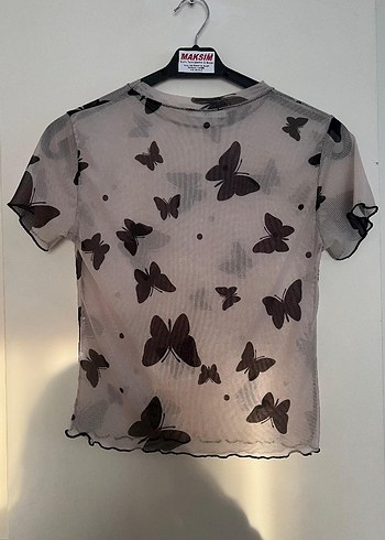 Kelebek Desenli  Transparan Tül Bluz - Görsel 3