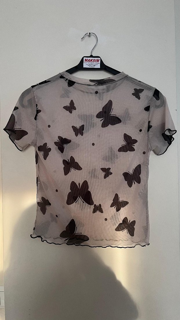 Kelebek Desenli  Transparan Tül Bluz - Görsel 3