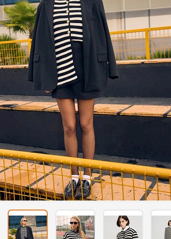 Düğmeli Çizgili Kadın Triko Hırka - Görsel 3