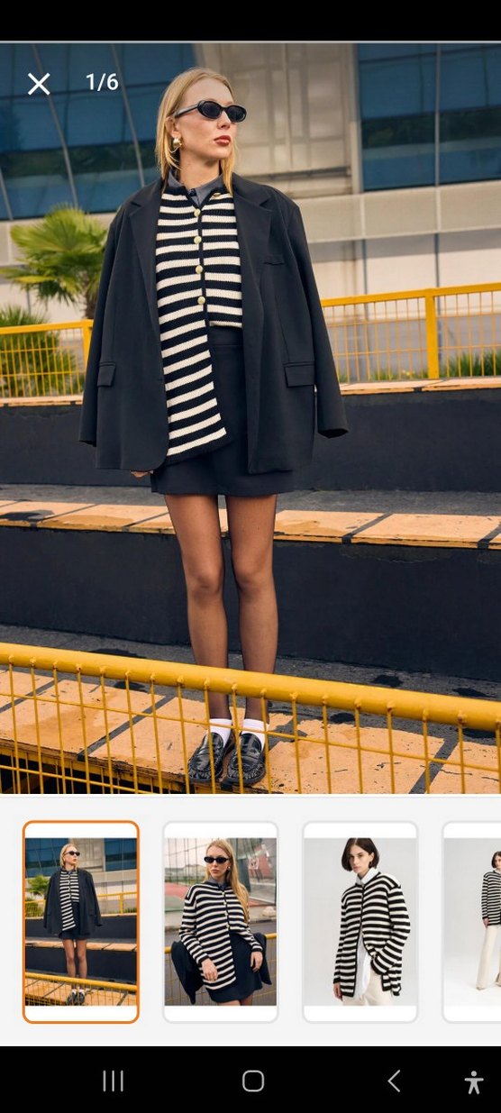 Düğmeli Çizgili Kadın Triko Hırka - Görsel 3