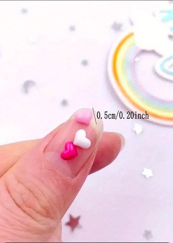 25 Adet Pembe, Beyaz Kalp Tırnak Süsleri - Görsel 4