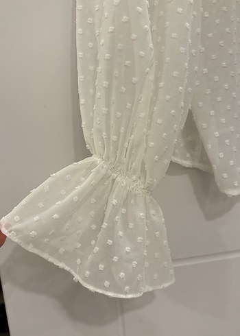 Uzun Kollu Fırfırlı Beyaz Bohem Gömlek hiç giyilmedi etiketli - Görsel 3