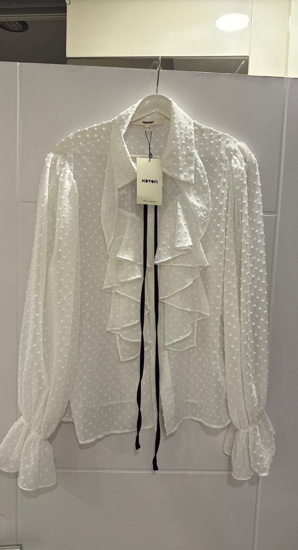 Uzun Kollu Fırfırlı Beyaz Bohem Gömlek hiç giyilmedi etiketli - Görsel 4