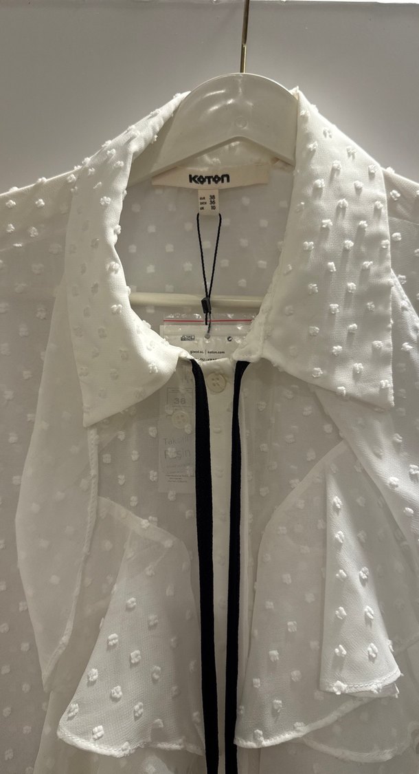 Uzun Kollu Fırfırlı Beyaz Bohem Gömlek hiç giyilmedi etiketli - Görsel 2