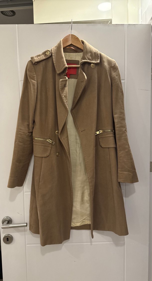 Mango S beden Bej Süet Midi Kadın Klasik Ceket - Görsel 3