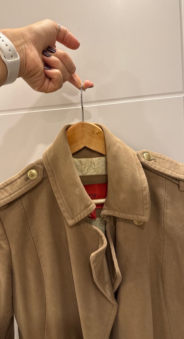 Mango S beden Bej Süet Midi Kadın Klasik Ceket - Görsel 4