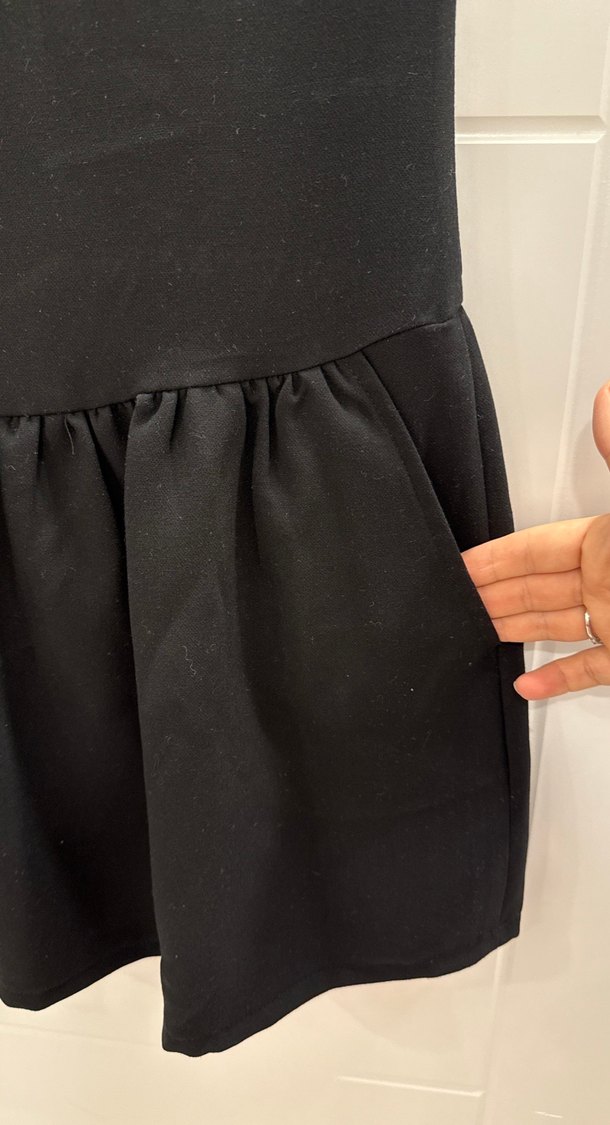 Siyah Midi Kolsuz cepli Kadın Elbise - Görsel 3