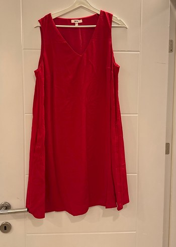 Kırmızı V Yakalı Salaş Midi Elbise - Görsel 3