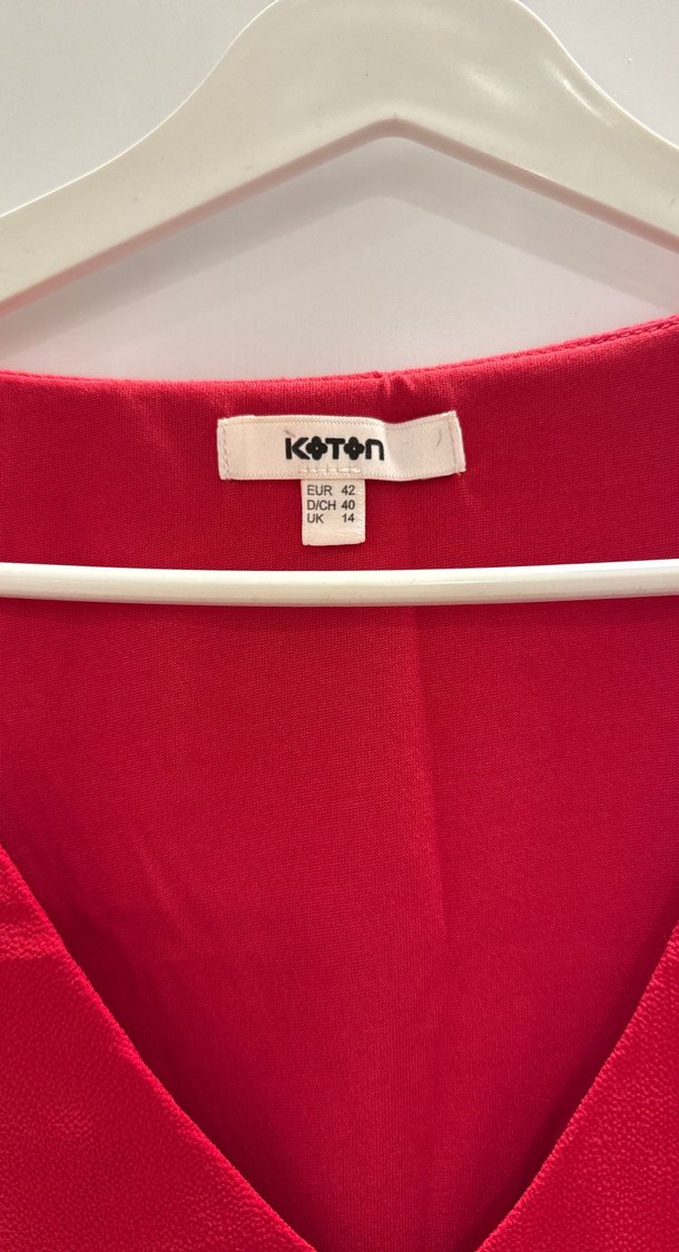 Kırmızı V Yakalı Salaş Midi Elbise - Görsel 4