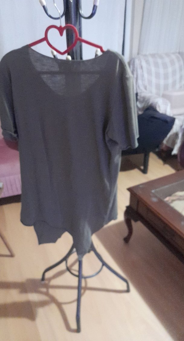 Gri Keten Salaş Hamile Tişörtü - Görsel 2