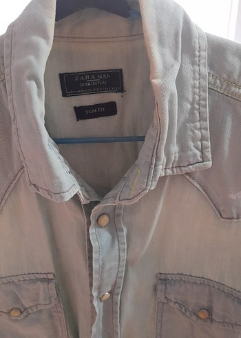 Gri Erkek Kolsuz Denim Gömlek - Görsel 2