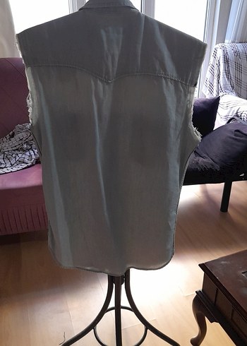 Gri Erkek Kolsuz Denim Gömlek - Görsel 3