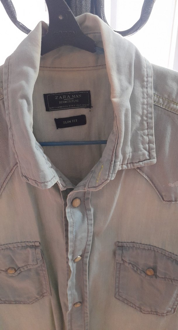 Gri Erkek Kolsuz Denim Gömlek - Görsel 2