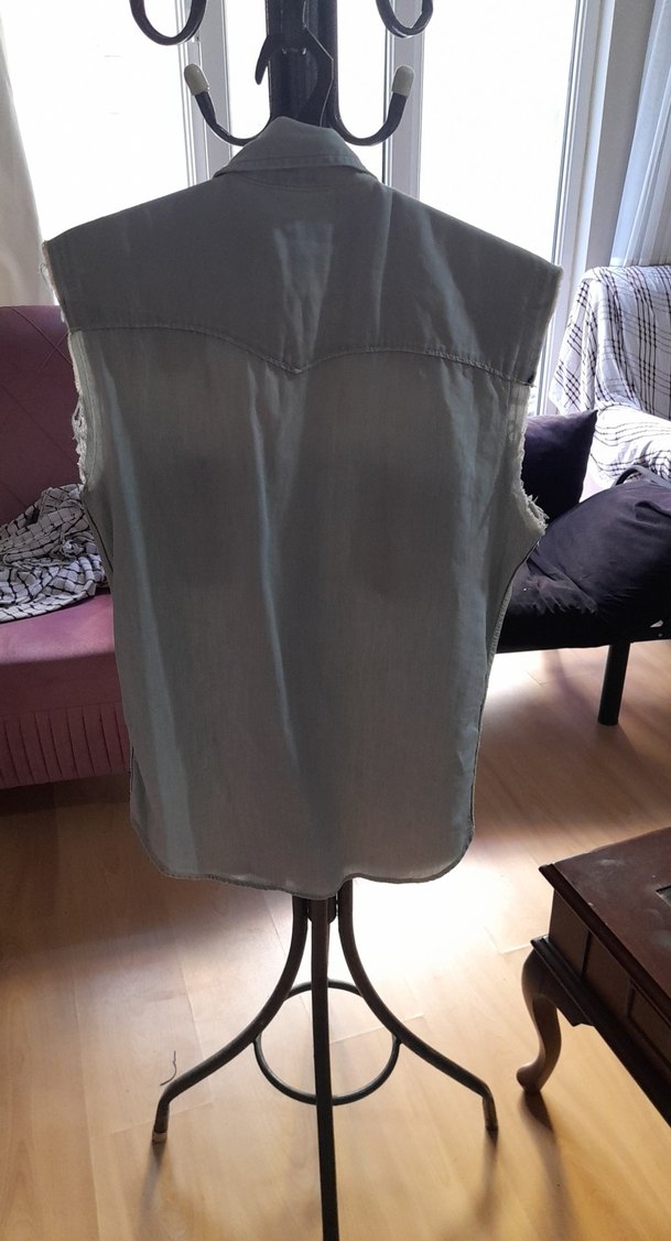 Gri Erkek Kolsuz Denim Gömlek - Görsel 3