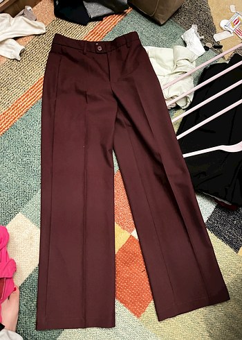 Bordo Kadın Kumaş Pantolon Pilili stradivarius - Görsel 2