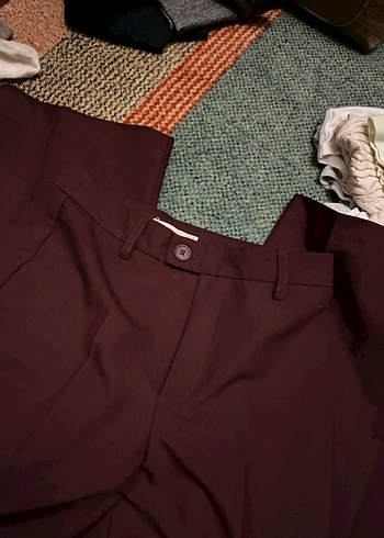 Bordo Kadın Kumaş Pantolon Pilili stradivarius - Görsel 4