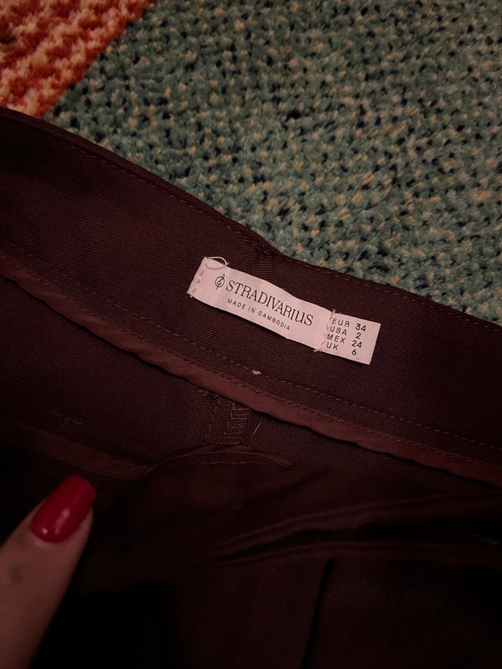 Bordo Kadın Kumaş Pantolon Pilili stradivarius - Görsel 3