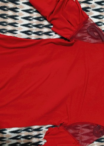 Uzun Kollu Kırmızı Fırfırlı Mini Kadın Bluz - Görsel 3