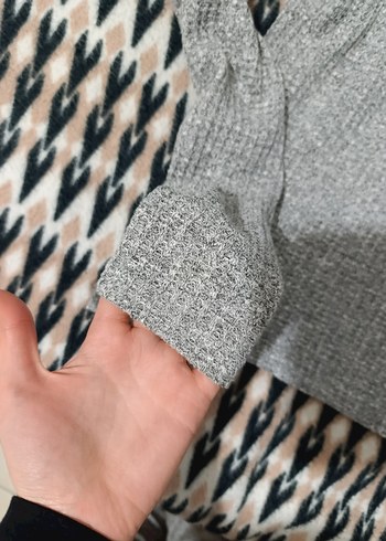 Gri Uzun Kollu Triko Kadın Bluz - Görsel 2