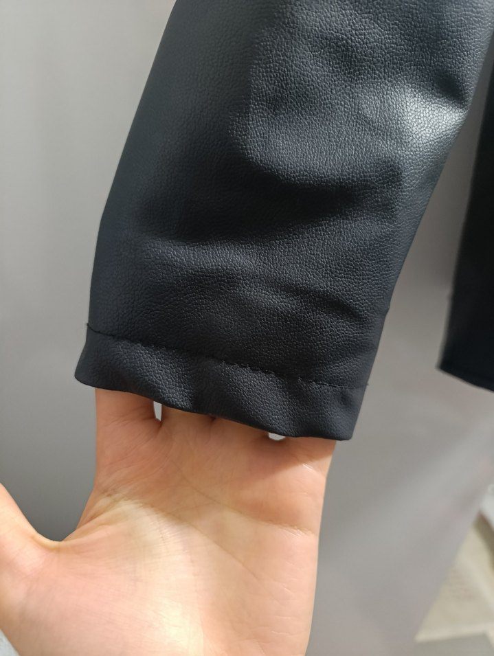 Gri Deri Biker Ceket Düğmeli V Yakalı - Görsel 3