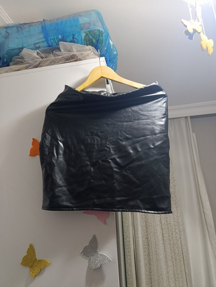 Drapeli Siyah Mini Etek - Görsel 2