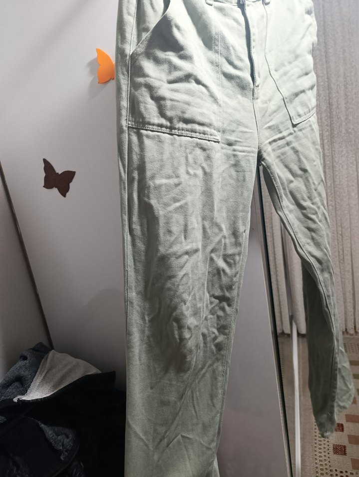 Gri Keten Midi Kadın Pantolon - Görsel 3