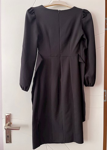 Siyah Uzun Kollu Drapeli Elbise - Görsel 3