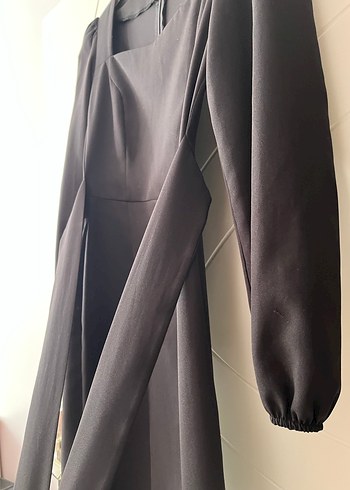 Siyah Uzun Kollu Drapeli Elbise - Görsel 2