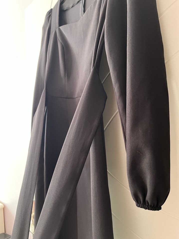 Siyah Uzun Kollu Drapeli Elbise - Görsel 2