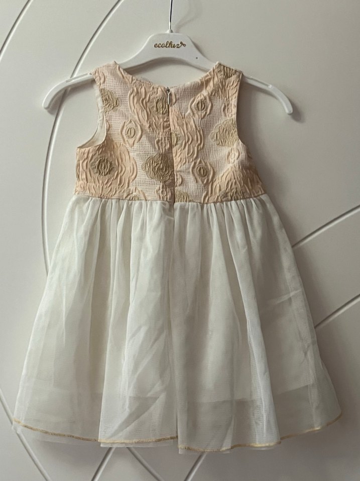 Kız Çocuk Nakışlı Dantelli Beyaz Elbise (GELİNLİK) - Görsel 3