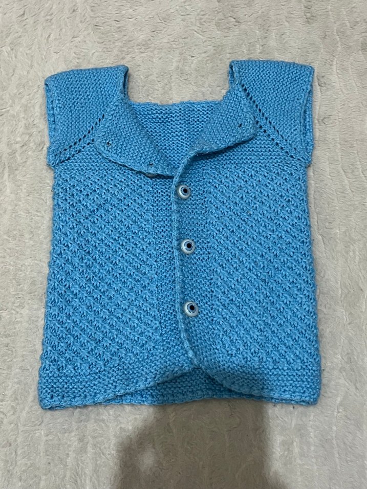 Mavi Erkek Çocuk bebek Örgü Yelek - Görsel 3
