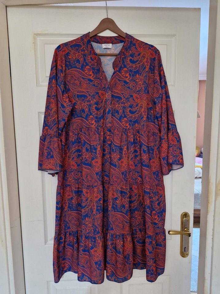 Koyu Mavi Bohem Uzun Kollu Uzun Elbise - Görsel 2