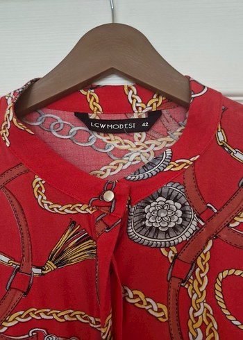 Kırmızı Zincir Desenli Bohem Elbise - Görsel 4