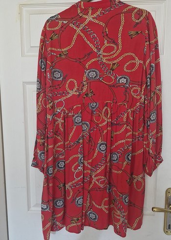 Kırmızı Zincir Desenli Bohem Elbise - Görsel 2