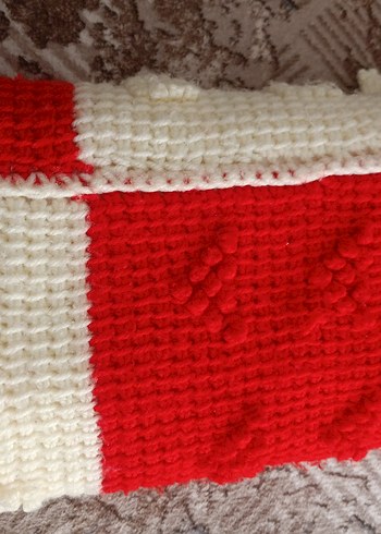 Kırmızı Beyaz Örgü Bebek Battaniyesi - Görsel 7