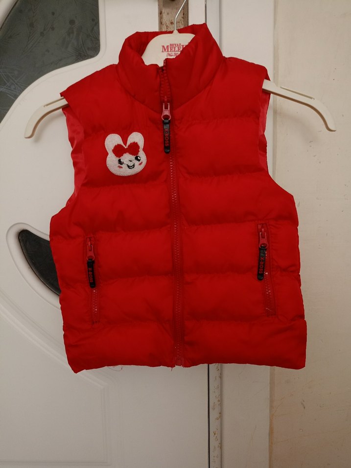 Kırmızı kız Çocuk Fermuarlı kışlık Yelek - Görsel 4